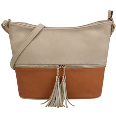 AM3016C-TAUPE/KHAKI BUCKET VEGAN LEATHER CROSSBODY BAG